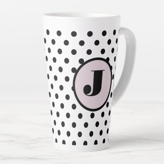 Black Polka Dot Custom Monogram Milchtasse (Rechte Ecke)