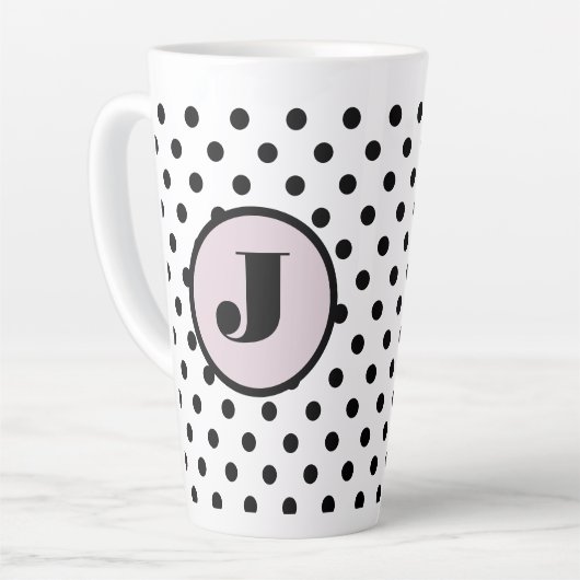 Black Polka Dot Custom Monogram Milchtasse (Linke Ecke)