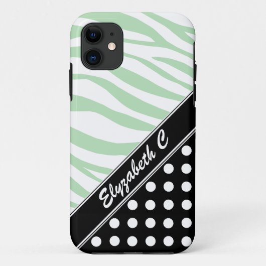 Black Polka Dot Green Zebra Print iPhone 5 Fall Case-Mate iPhone Hülle (Rückseite)