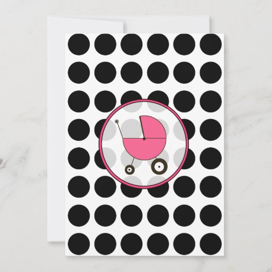 Black Polka Dot / Hot Pink Baby Dusche Einladung (Vorderseite)