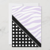 Black Polka Dot Lila Zebra Print Baby Dusche Einladung (Rückseite)