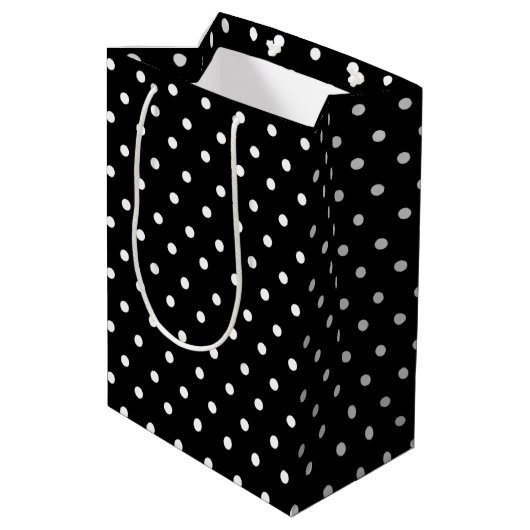 Black Polka Dot Mittlere Geschenktüte (Rückseite Schrägansicht)