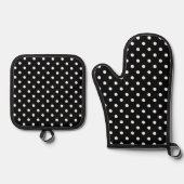 Black Polka Dot Ofenhandschuh & Topflappen-Set (Vorderseite)