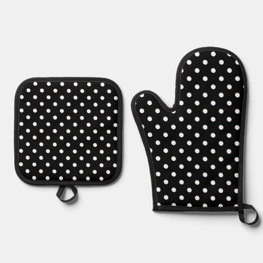 Black Polka Dot Ofenhandschuh & Topflappen-Set (Vorderseite)