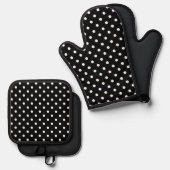 Black Polka Dot Ofenhandschuh & Topflappen-Set (Vorderseite/Rückseite)