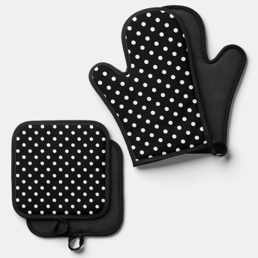 Black Polka Dot Ofenhandschuh & Topflappen-Set (Vorderseite/Rückseite)