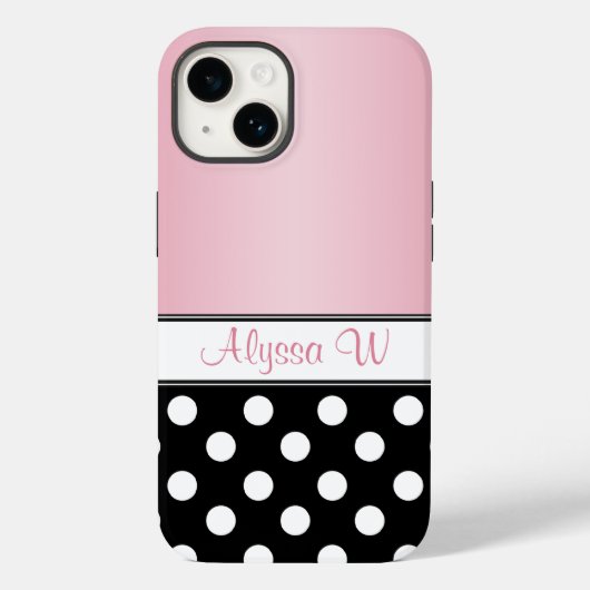 Black Polka Dot Pink Case-Mate iPhone Hülle (Rückseite)