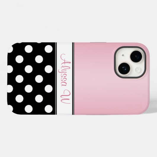 Black Polka Dot Pink Case-Mate iPhone Hülle (Rückseite (Horizontal))