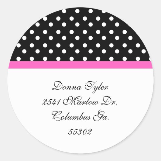 Black Polka Dot & Pink Trim Address Stickers (Vorderseite)