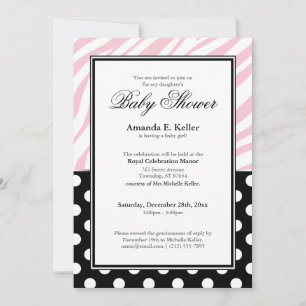 Black Polka Dot Pink Zebra Print Baby Dusche Einladung