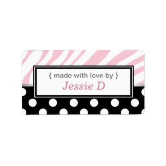 Black Polka Dot Pink Zebra Print Baking Labels Adressaufkleber