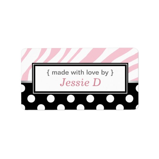Black Polka Dot Pink Zebra Print Baking Labels Adressaufkleber (Vorne)
