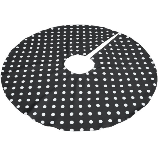 Black Polka Dot Polyester Weihnachtsbaumdecke (Schrägansicht)