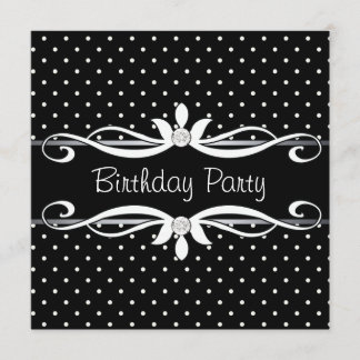 Black Polka Dot Womans Geburtstagsparty Einladung