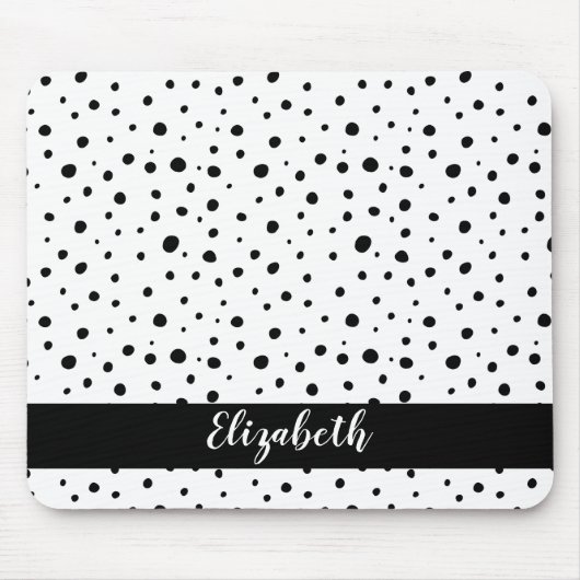 Black Polka Dots Abstrakt Minimaler Name Mousepad (Vorne)