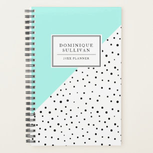 Black Polka Dots Aqua Blue Personalisiert Planner Planer