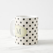 Black Polka Dots auf Elfenbeingelb Mit Monogramm Kaffeetasse (Vorderseite Links)