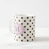 Black Polka Dots auf Elfenbeinrosa Oval Mit Monogr Kaffeetasse (Vorderseite Links)