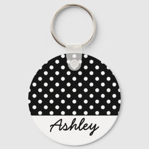 Black Polka Dots Custom Monogram Schlüsselanhänger