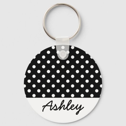 Black Polka Dots Custom Monogram Schlüsselanhänger (Vorderseite)