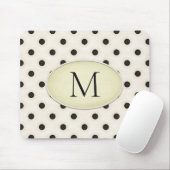 Black Polka Dots Ivory & Blassgelb Mit Monogramm Mousepad (Mit Mouse)