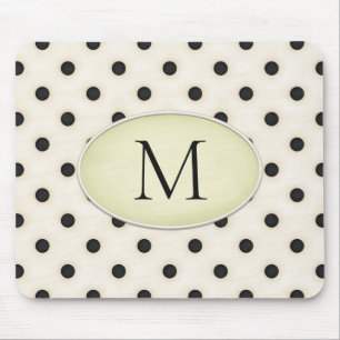Black Polka Dots Ivory & Blassgelb Mit Monogramm Mousepad