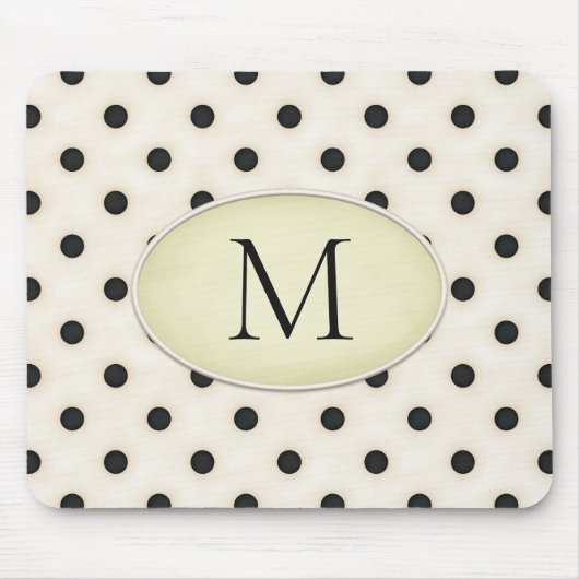 Black Polka Dots Ivory & Blassgelb Mit Monogramm Mousepad (Vorne)