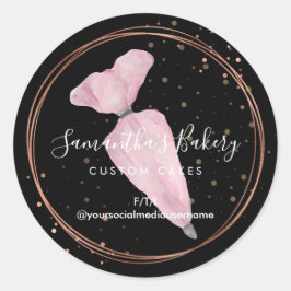 Black Polka Dots Konditorei Backen Designer Bäcker Runder Aufkleber