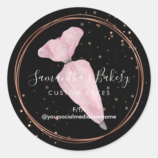 Black Polka Dots Konditorei Backen Designer Bäcker Runder Aufkleber (Vorderseite)