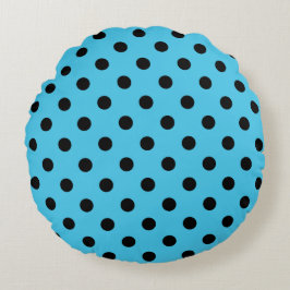 Black Polka Dots on Aqua Blue Round Pillow Rundes Kissen