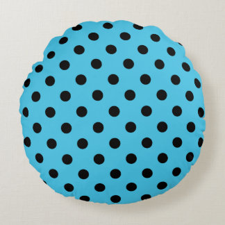 Black Polka Dots on Aqua Blue Round Pillow Rundes Kissen