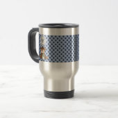 Black Polka Dots on Blue mit Teddy Bear Reisebecher (Vorderseite Links)