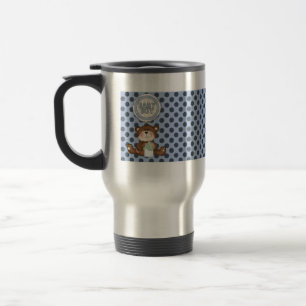 Black Polka Dots on Blue mit Teddy Bear Reisebecher