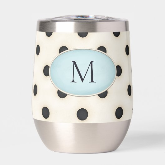 Black Polka Dots on Ivory Mit Monogramm (Blassblau (Vorderseite)