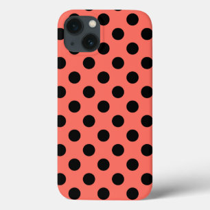 Black polka dots on living coral Case-Mate iPhone Hülle