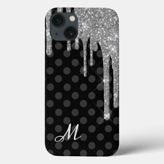 Black Polka Dots und Silver Glitzer Case-Mate iPhone Hülle (Rückseite)