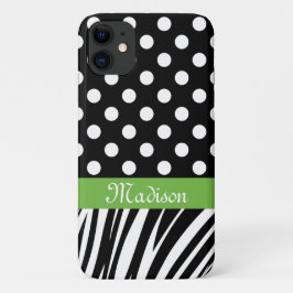 Black Polka Dots Zebra Streifen grüner Name Case-Mate iPhone Hülle