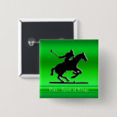 Black Polo Pony and Rider auf grünem Chrom-Look Button (Vorne & Hinten)