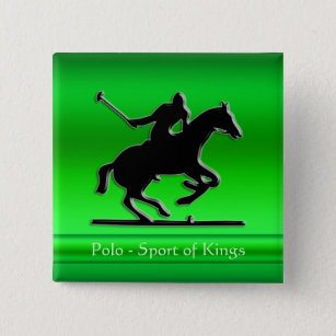 Black Polo Pony and Rider auf grünem Chrom-Look Button