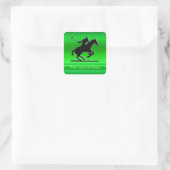 Black Polo Pony and Rider auf grünem Chrom-Look Quadratischer Aufkleber (Tasche)