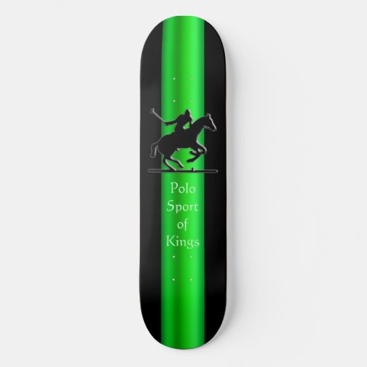 Black Polo Pony and Rider, grüner Farbstreifen Skateboard (Vorderseite)