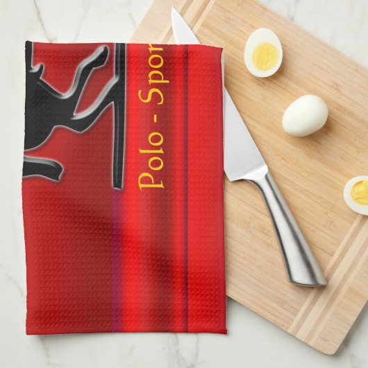 Black Polo Pony and Rider im roten Chrom-Look Handtuch (Viertel Falte)