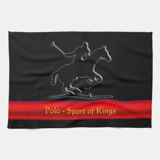 Black Polo Pony and Rider, roter Chrom-Look Streif Geschirrtuch (Horizontal)
