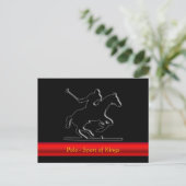 Black Polo Pony and Rider, roter Chrom-Look Streif Postkarte (Stehend Vorderseite)