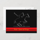 Black Polo Pony and Rider, roter Chrom-Look Streif Postkarte (Vorne/Hinten)