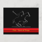 Black Polo Pony and Rider, roter Chrom-Look Streif Postkarte (Vorderseite)