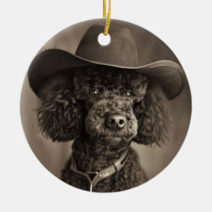 Black Poodle als Cowboy Halloween-Kostüm verkleide Keramik Ornament