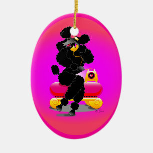 Black Poodle auf dem Telefon Retro Ornament