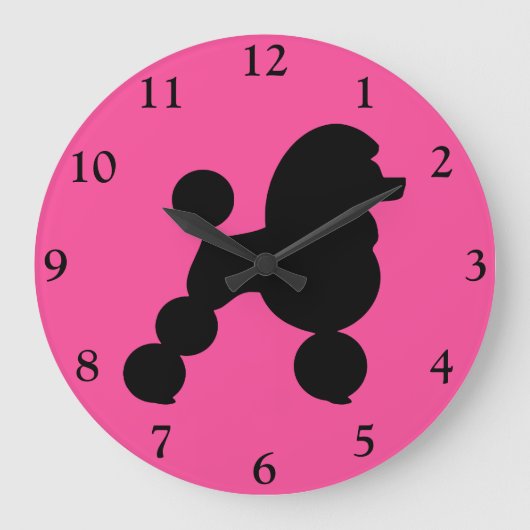 Black Poodle auf Pink Große Wanduhr (Vorderseite)