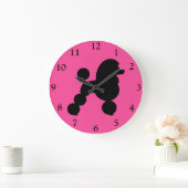 Black Poodle auf Pink Große Wanduhr (Zuhause)